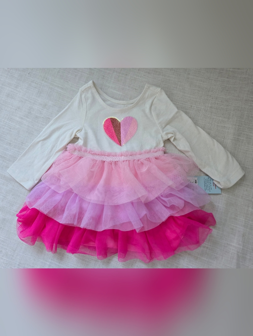 Cat & Jack Kid 2 Piece Pink Layered Tutu Heart Dress w Diaper Short Size 12M NWT
